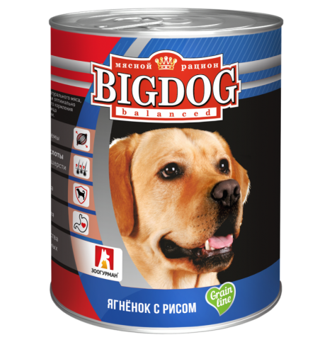 Зоогурман БигДог (BigDog Grain line), Консервы для собак Ягнёнок с рисом, 850г