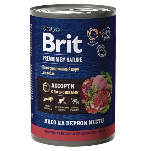 Brit Premium by Nature консервы с мясным ассорти с потрошками для собак всех пород