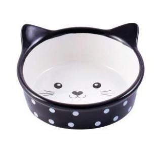 Миска Mr.Kranch керамическая для кошек Мордочка кошки 250 мл черная в горошек