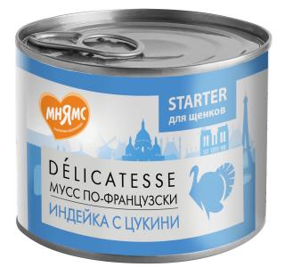 Мнямс Delicatesse Starter "Мусс по-французски" влажный корм для щенков до 4 месяцев, паштет из индейки с цукини, 200г