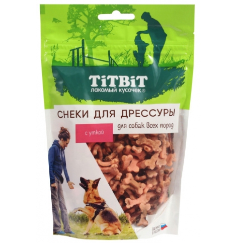 TiTBiT Снеки для дрессуры лакомства для собак всех пород с уткой, 100 г