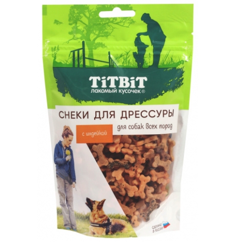 TiTBiT Снеки для дрессуры лакомства для собак всех пород с индейкой, 100 г