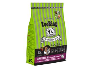 ZooRing STERILIZED CAT MAX TURKEY&DUCK&LINGONBERRY. Индейка и утка с брусникой. Полнорационный сухой корм для стерилизованных кошек и кастрированных котов, 1,5 кг