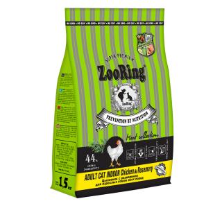 ZooRing ADULT CAT INDOOR CHICKEN&ROSEMARY Цыплёнок с розмарином. Полнорационный сухой корм для взрослых кошек всех пород, 1,5 кг