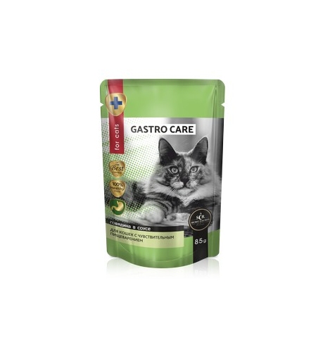 Secret For Pets Gastro care для кошек  с чувствительным пищеварением кусочки с говядиной в соусе, 85г