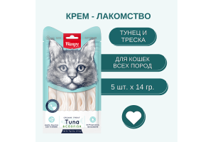 Wanpy Cat Лакомство для кошек «нежное пюре» из тунца и трески, 1шт - 14г