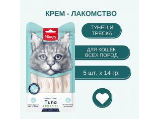 Wanpy Cat Лакомство для кошек «нежное пюре» из тунца и трески, 1шт - 14г