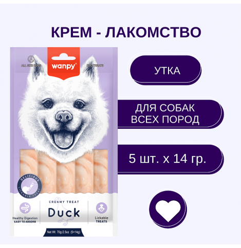 Wanpy Dog Крем лакомство для собак "нежное пюре" из утки, 1шт - 14г