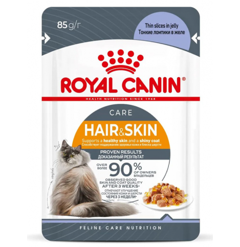 Royal Canin HAIR & SKIN CARE (ХЭЙР ЭНД СКИН КЭА) Корм для взрослых кошек (тонкие ломтики в желе), 85г