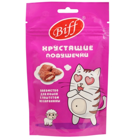 Biff лакомство для кошек хрустящие подушечки  с паштетом из баранины 60 г