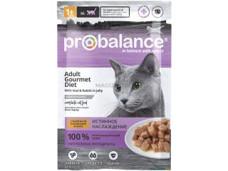 ProBalance Adult Gourmet Diet Корм влажный для привередливых кошек c телятиной и кроликом в желе, 85 г