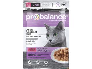 ProBalance Adult Gourmet Diet Корм влажный для привередливых кошек c телятиной и ягнёнком в желе, 85 г