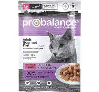 ProBalance Adult Gourmet Diet Корм влажный для привередливых кошек c телятиной и ягнёнком в желе, 85 г