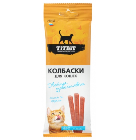 TiTBiT Колбаски для кошек Двойное удовольствие (с лососем и форелью), 45 г