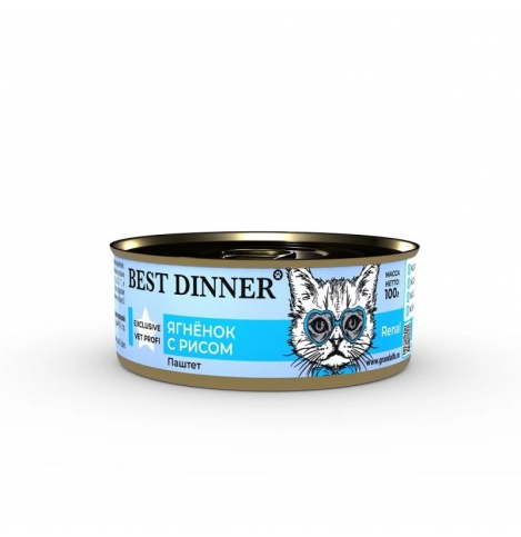 Best Dinner Renal Exclusive Vet Profi Консервированный корм для кошек, ягненок с рисом, 100 г