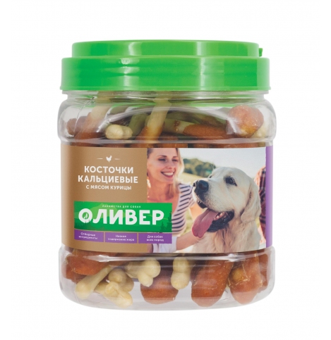 ОЛИВЕР Лакомство для собак Кальциевые косточки с мясом курицы, 1 шт