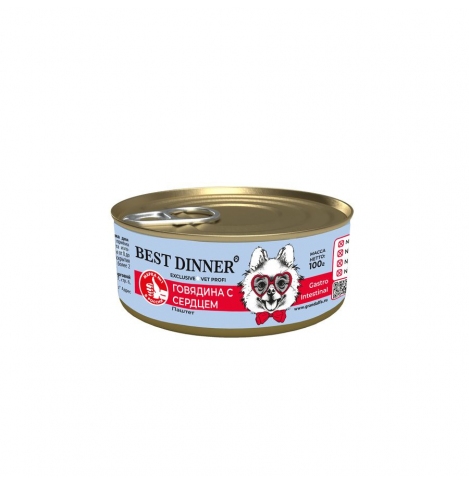 Best Dinner Gastro Intestinal Exclusive Vet Profi Консервированный корм для собак, говядина с сердцем, 100 г