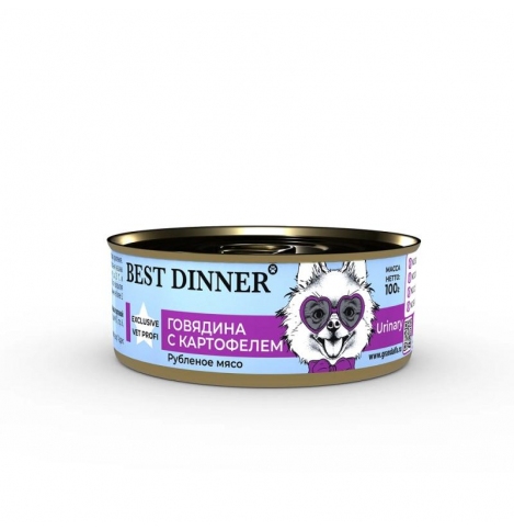 Best Dinner Urinary Exclusive Vet Profi Консервированный корм для собак с говядиной и картофелем, 100 г