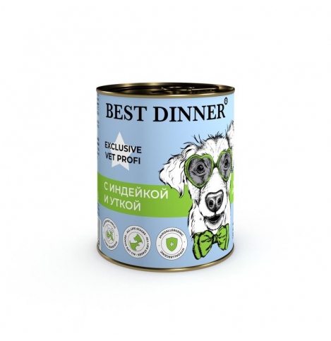 Best Dinner Hypoallergenic Exclusive Vet Profi Консервированный корм для собак, с индейкой и уткой, 340 г