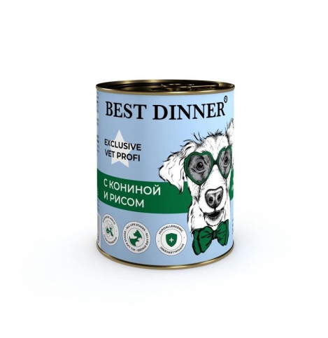 Best Dinner Hypoallergenic Exclusive Vet Profi Консервированный корм для собак, с кониной и рисом, 340 г