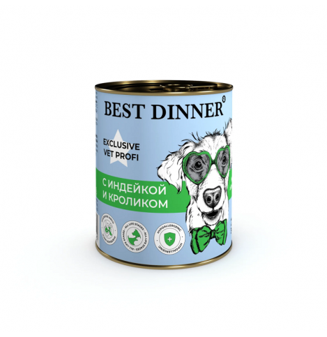 Best Dinner Hypoallergenic Exclusive Vet Profi Консервированный корм для собак, с индейкой и кроликом, 340 г