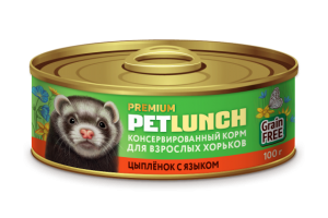 LUNCH FOR PETS Корм для взрослых хорьков Цыпленок с языком, 100 г