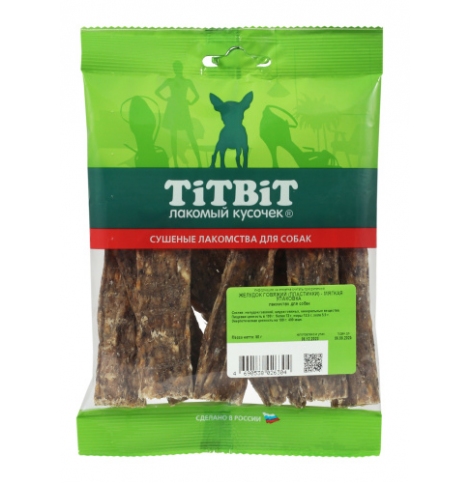 TiTBiT Лакомство для собак Желудок говяжий (пластинки), 50г