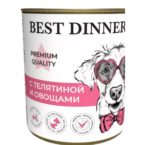 Best Dinner Консервы Меню № 4 для взрослых собак и щенков с 6 месяцев, с телятиной и овощами, 340 г