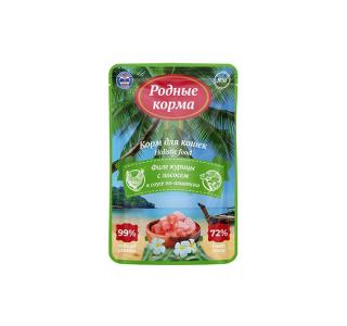 Родные корма Морская серия Пауч для кошек, филе курицы с лососем в соусе по-азиатски, 85г