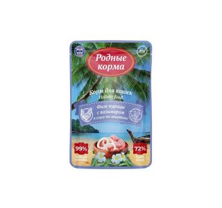 Родные корма Морская серия Пауч для кошек, филе курицы с кальмаром в соусе по-азиатски, 85г