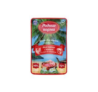 Родные корма Морская серия Пауч для кошек, филе курицы с тунцом в соусе по-азиатски, 85г