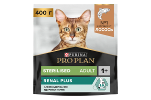 PRO PLAN Sterilised RENAL PLUS Сухой корм для взрослых стерилизованных кошек для поддержания здоровья почек с лососем, 400 г