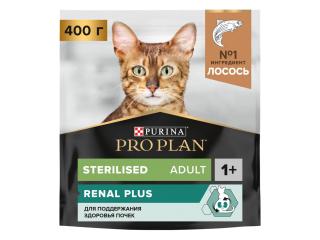 PRO PLAN Sterilised RENAL PLUS Сухой корм для взрослых стерилизованных кошек для поддержания здоровья почек с лососем, 400 г