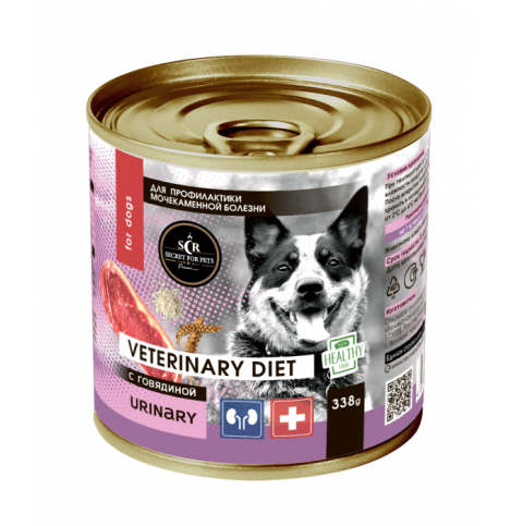 Secret Vet Diet Premium URINARY консервы лечебные для собак профилактика МКБ с говядиной, 338 г