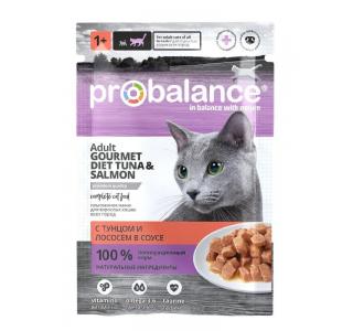 ProBalance Gourmet Diet Консервированный корм для кошек с тунцом и лососем в соусе, 85г