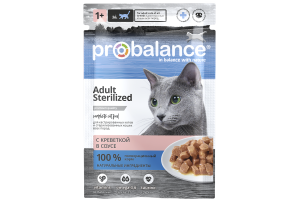 Probalance Sterilized Консервированный корм для стерилизованных кошек и кастрированных котов с креветкой в соусе, 85г