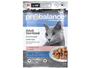 Probalance Sterilized Консервированный корм для стерилизованных кошек и кастрированных котов с креветкой в соусе, 85г