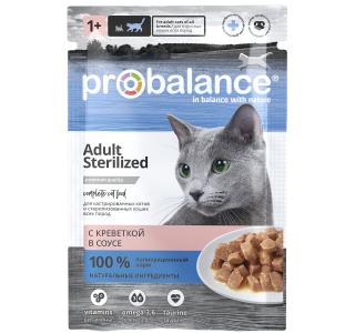 Probalance Sterilized Консервированный корм для стерилизованных кошек и кастрированных котов с креветкой в соусе, 85г