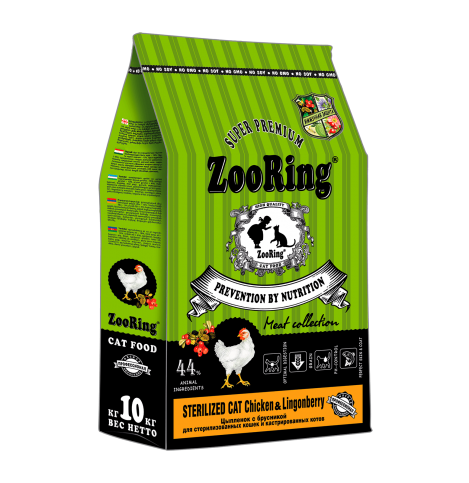 ZOORING Sterilized Cat Chicken&Lingonberry Полнорационный сухой корм для стерилизованных кошек и кастрированных котов с цыпленком и брусникой, 100г (весовой)