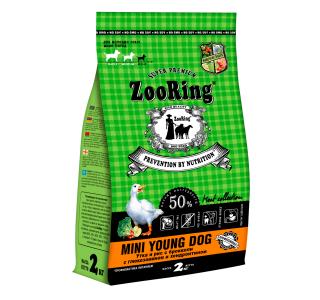 ZOORING Mini Young Dog
Утка и рис с брокколи с глюкозамином и хондроитином Полнорационный сухой корм. 2 кг