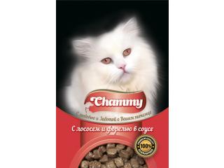 Chammy Консервированный корм для кошек с лососем и форелью в соусе, 85г