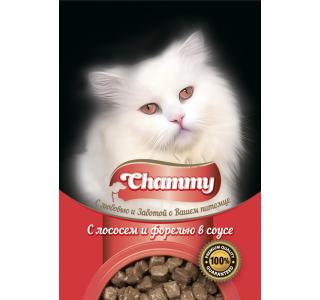 Chammy Консервированный корм для кошек с лососем и форелью в соусе, 85г
