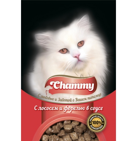 Chammy Консервированный корм для кошек с лососем и форелью в соусе, 85г