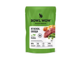 BOWL WOW Влажный корм для котят и беременных кошек, ягненок и овощи в соусе, 85 гр