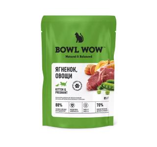 BOWL WOW Влажный корм для котят и беременных кошек, ягненок и овощи в соусе, 85 гр
