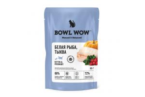BOWL WOW Влажный корм для котят и беременных кошек, белая рыба и тыква в соусе, 85 гр