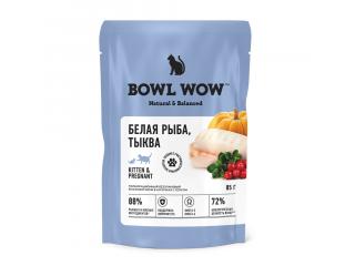 BOWL WOW Влажный корм для котят и беременных кошек, белая рыба и тыква в соусе, 85 гр