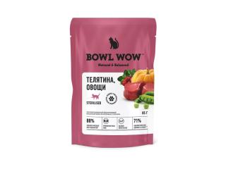 BOWL WOW Влажный корм для стерилизованных кошек: телятина, овощи, 85 гр