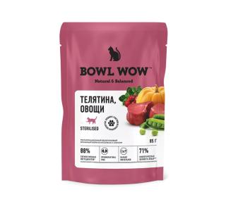 BOWL WOW Влажный корм для стерилизованных кошек: телятина, овощи, 85 гр