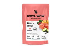 BOWL WOW Влажный корм для стерилизованных кошек, кусочки в соусе с лососем с овощами, 85 гр